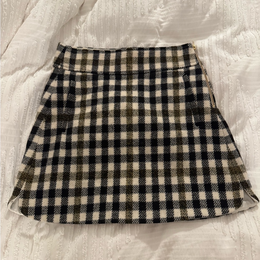 Plaid A-Line Mini Skirt in Black and Cream